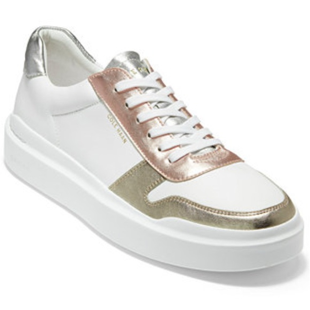 ✈️Cole Haan Grandpro Rally Court Leather Metallic Gold Silver sz 8.5 daily